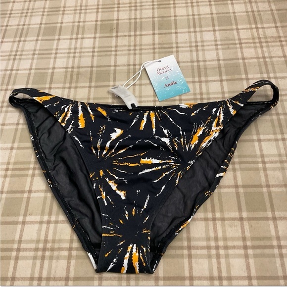 Andie Demi Moore The Tropez Bikini Bottom Black Print Mid Rise Swim Size XL NWT - Picture 1 of 5
